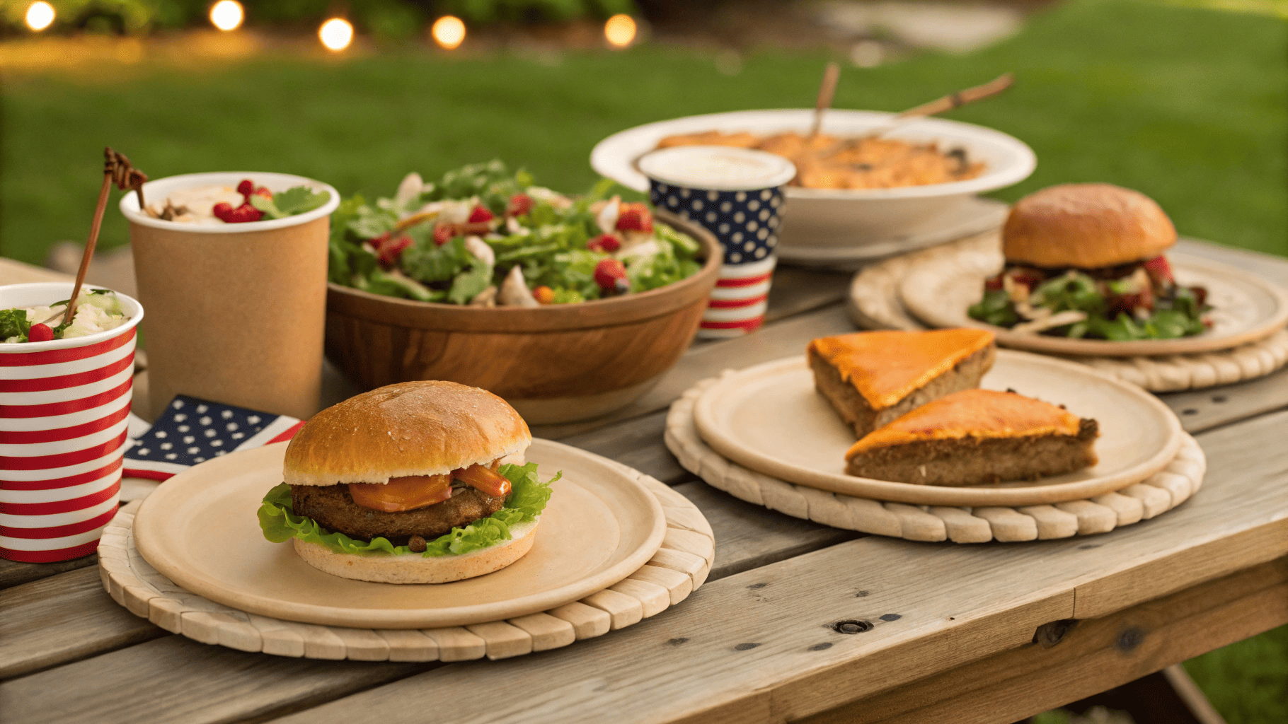 FSC-certified compostable paper plates with green branding