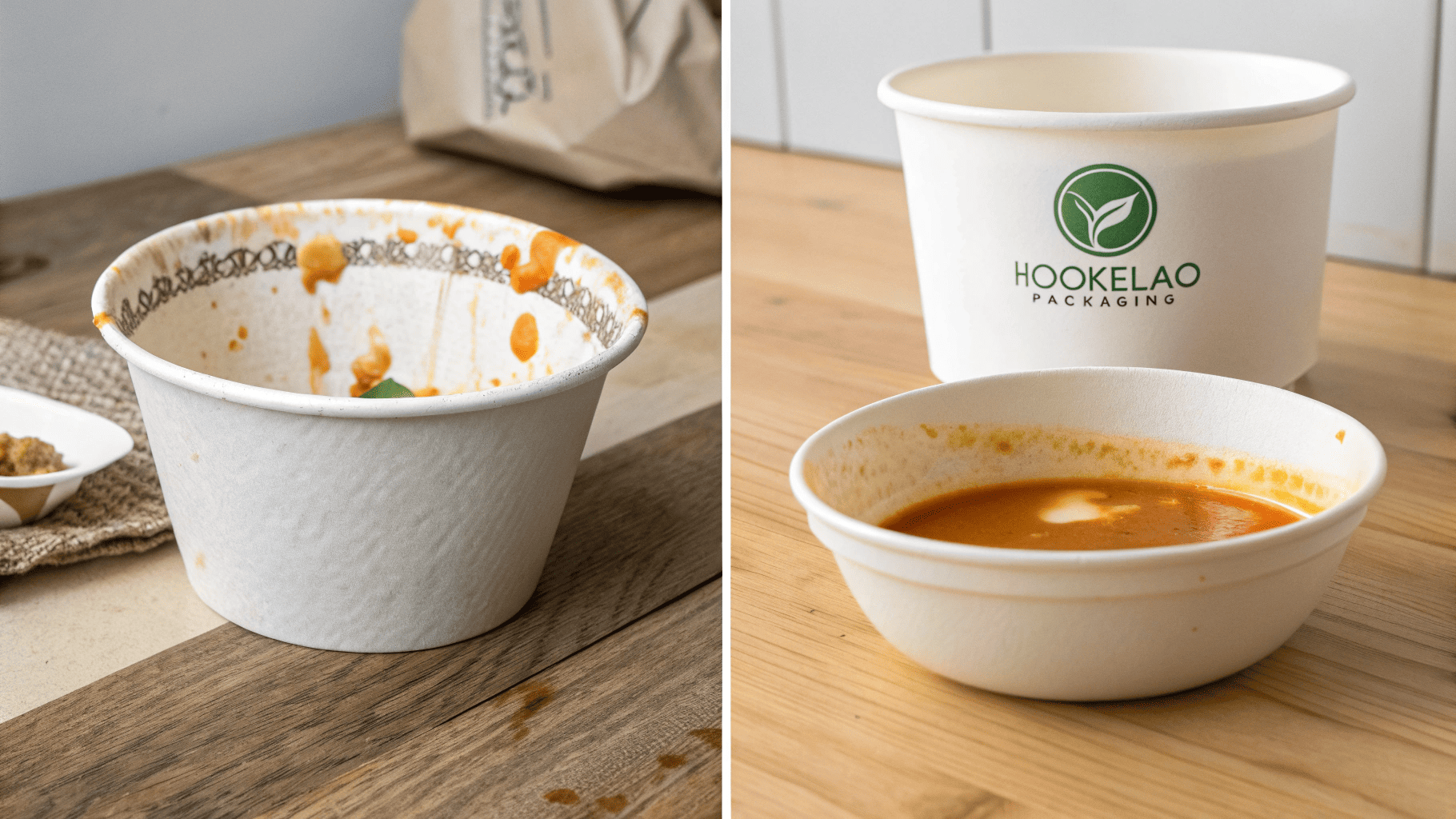 A failed wax-coated bowl with visible leaks