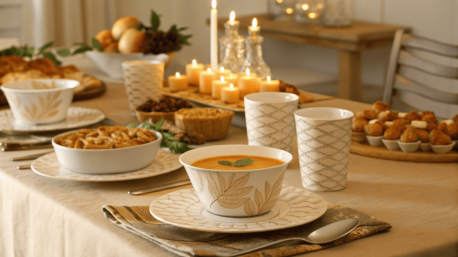 Thanksgiving desserts on festive printed paper plates