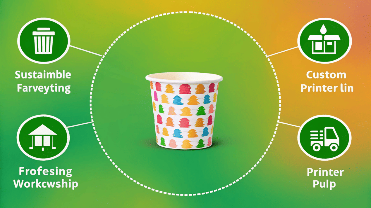 An illustration of a supply chain from a forest to a finished ice cream cup