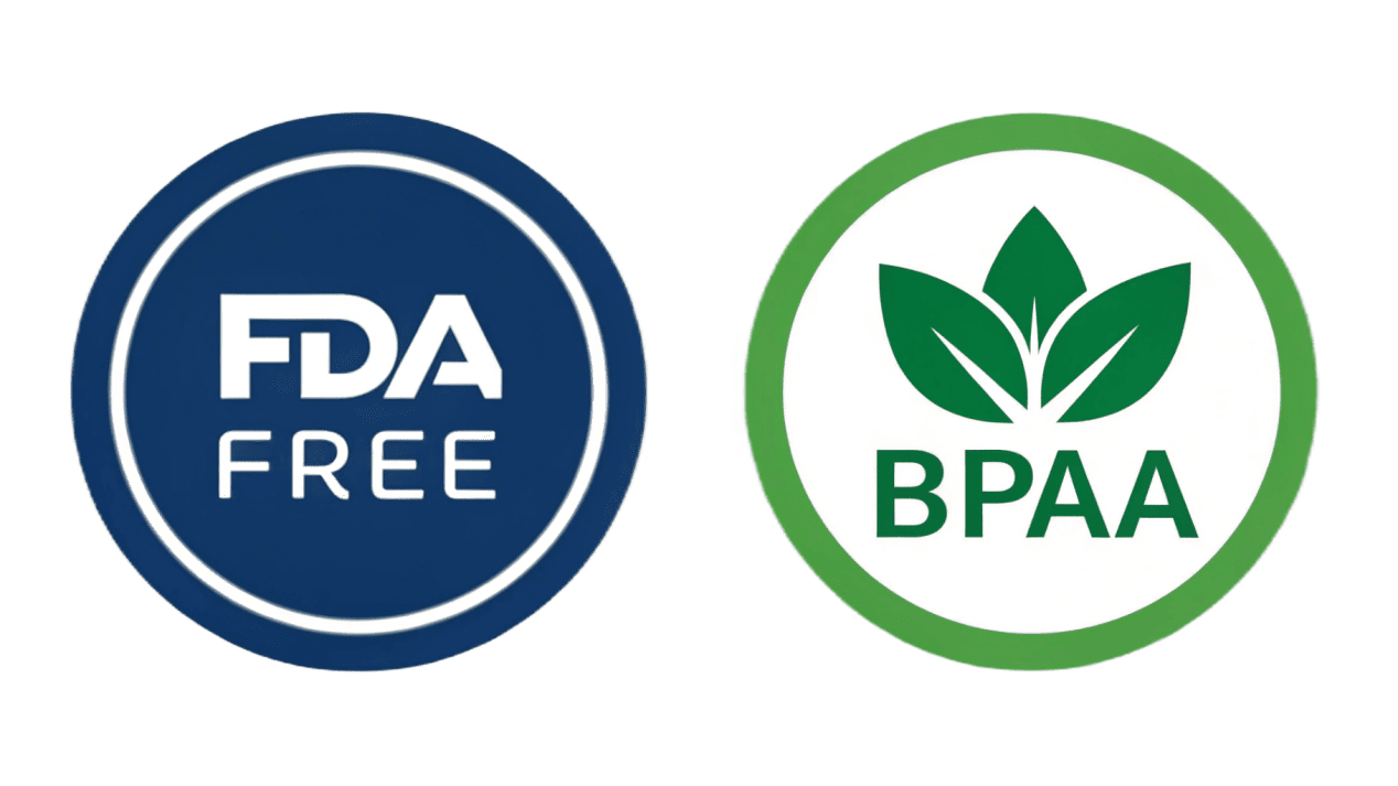 Logos for FDA food safety and BPA-Free certification