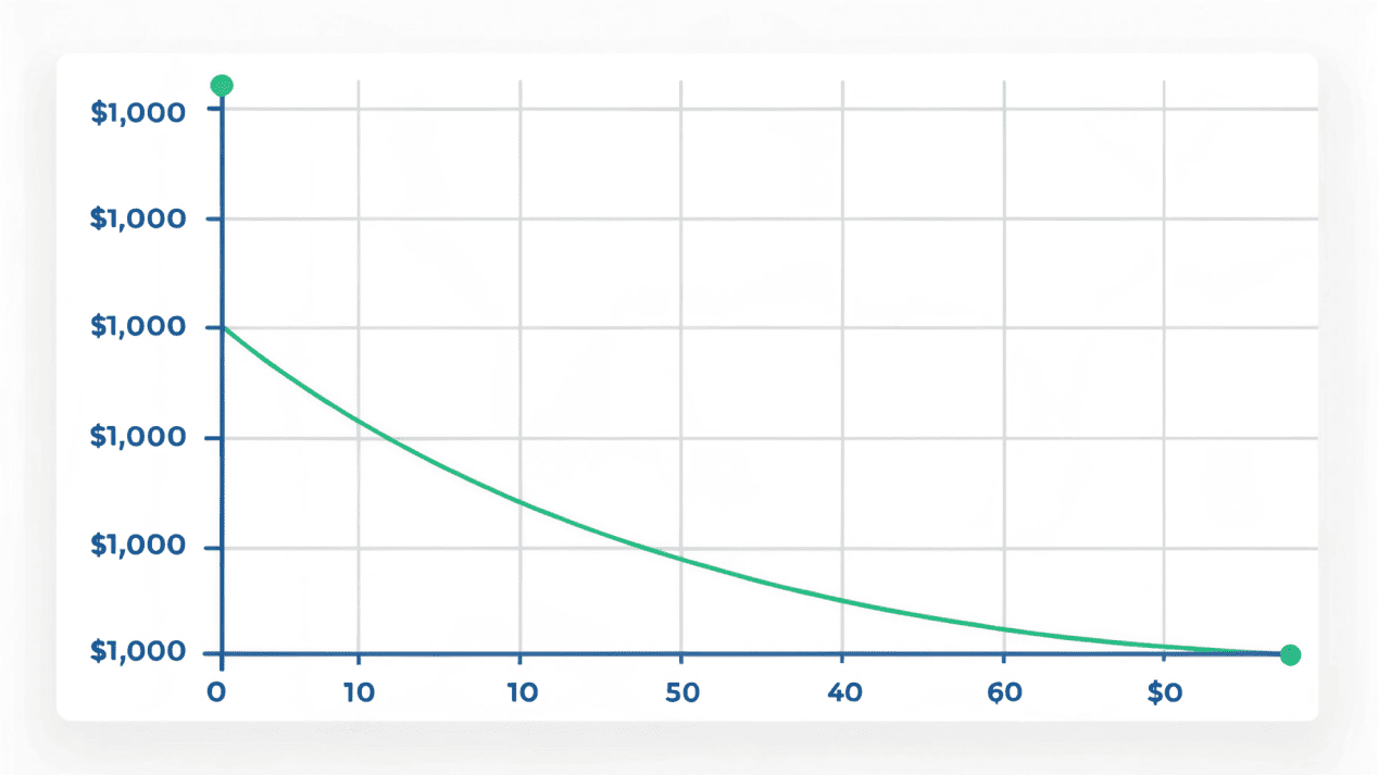 A graph showing a steep decline in per-unit cost as order quantity increases