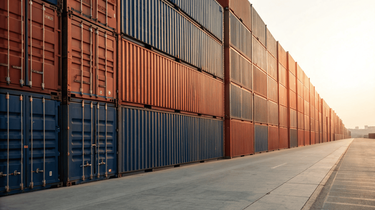 A perfectly stacked and loaded shipping container, showing minimal wasted space