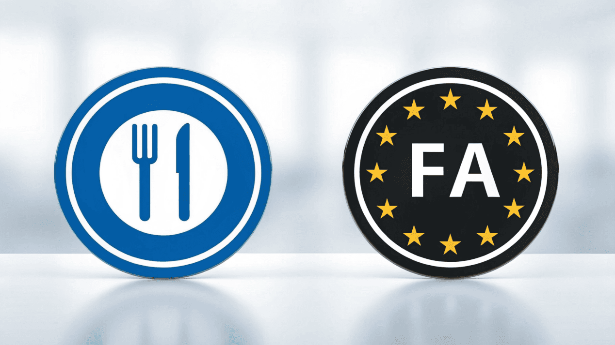 Certificates or logos for FDA and EU food safety compliance