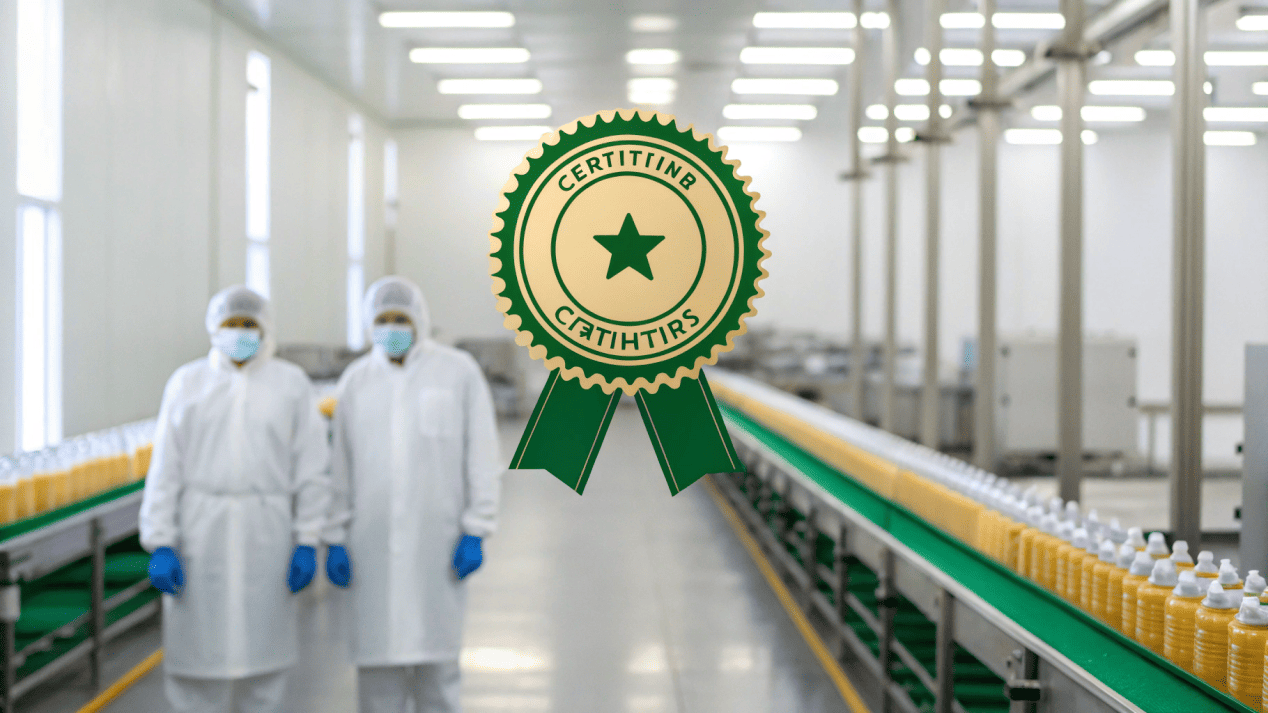 A close-up of compostability and food-safe certification logos like BPI, FDA, and ISO