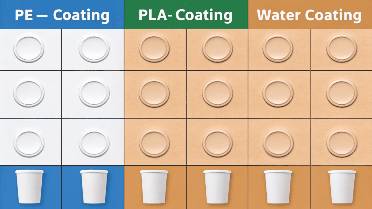 A simple comparison table of PE vs PLA vs Aqueous coatings
