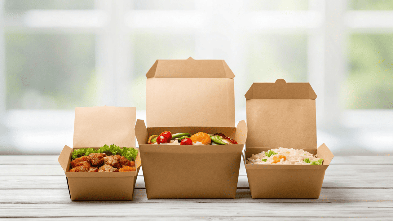 A lineup of containers from small to large with food portions inside each