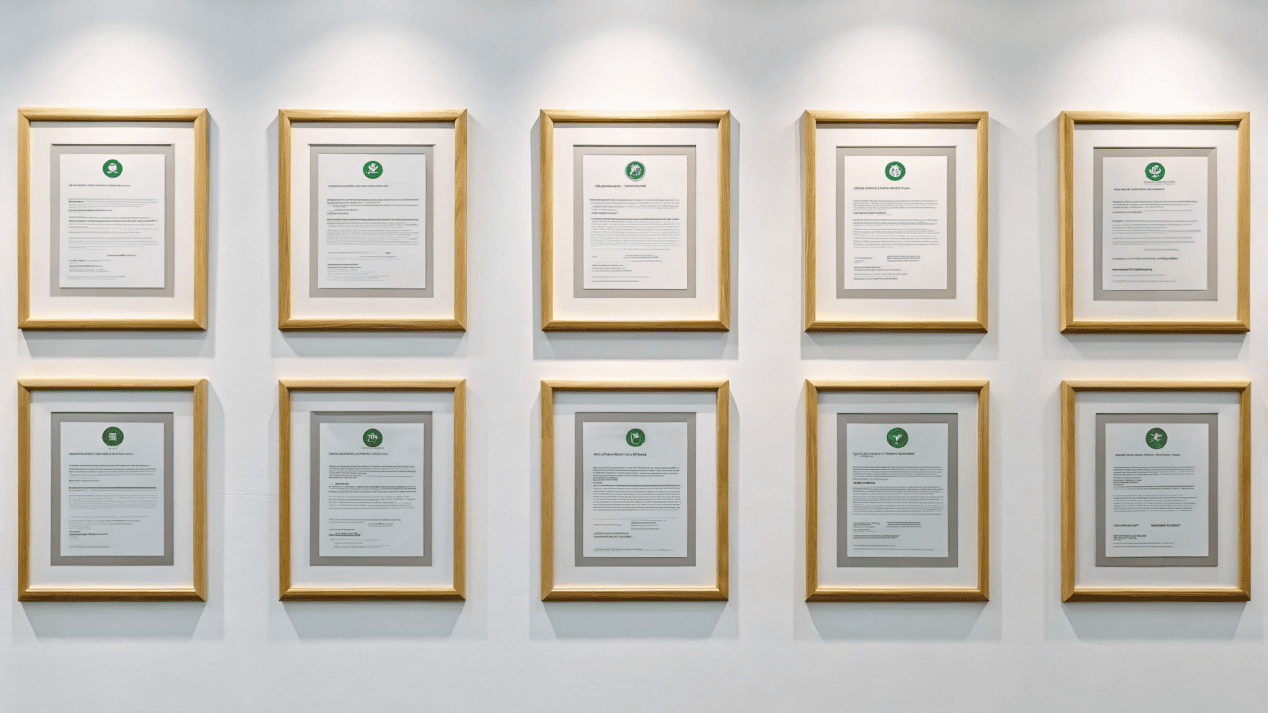 A certificate of food safety compliance, such as FDA or BRC