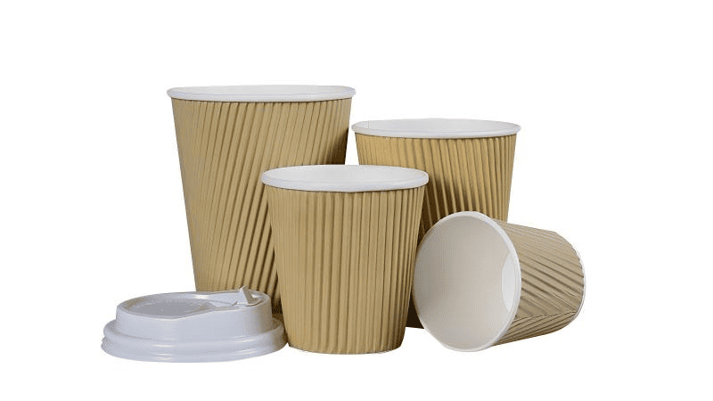 Two red disposable coffee cups