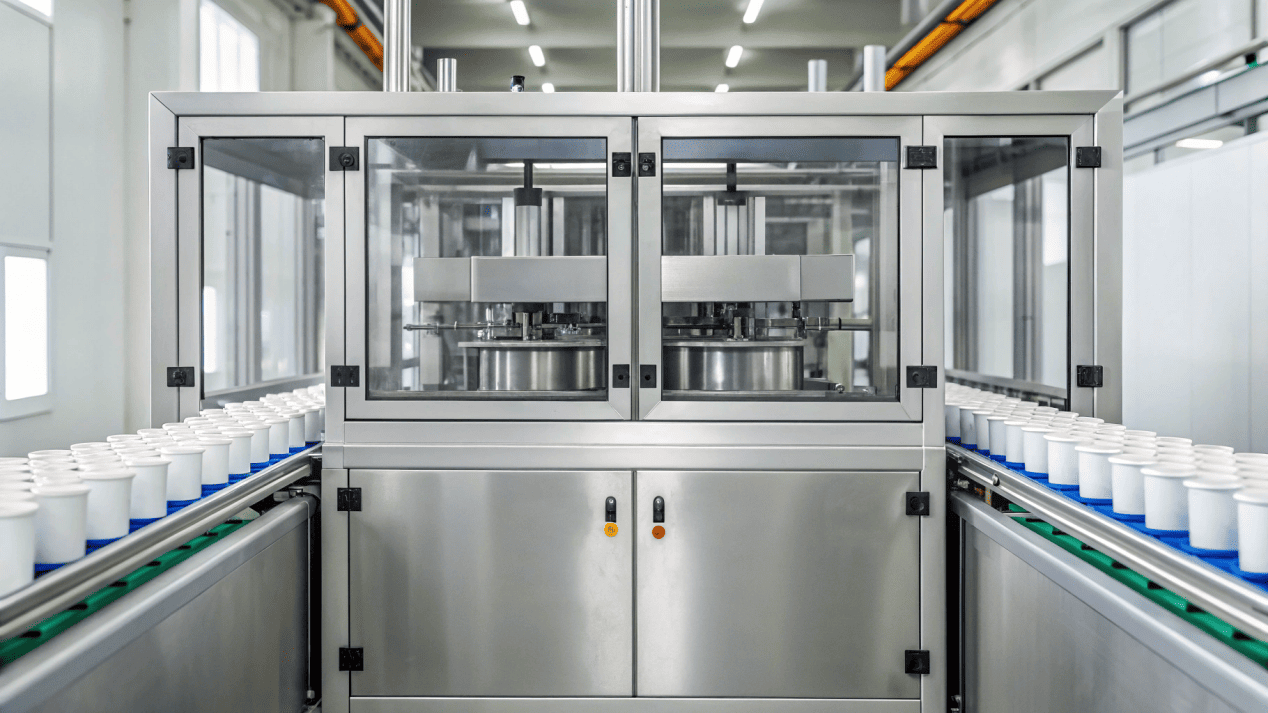 A shot of a state-of-the-art cup forming machine in action