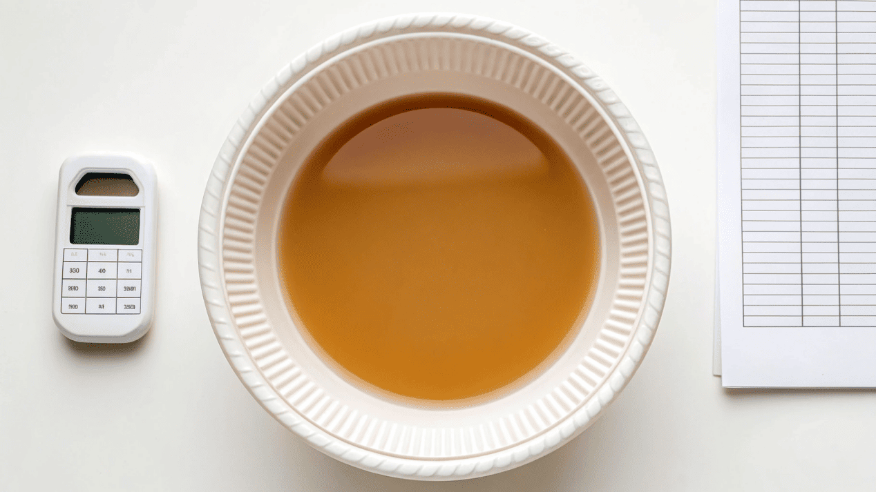 A paper bowl undergoing a liquid retention test