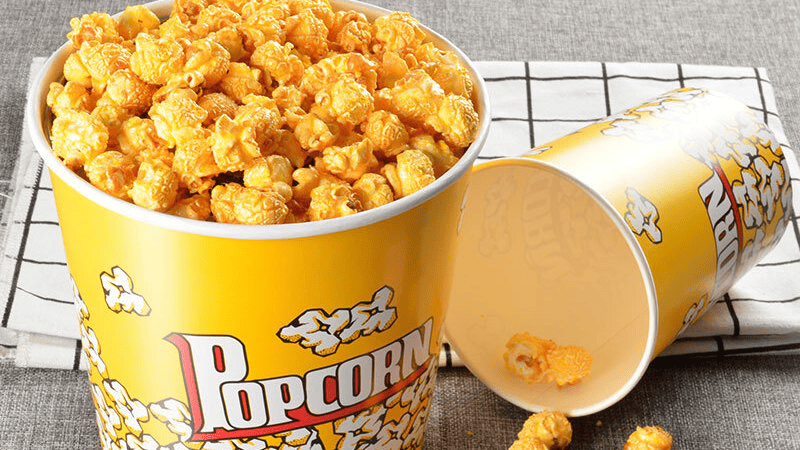 Colorful popcorn buckets and cups