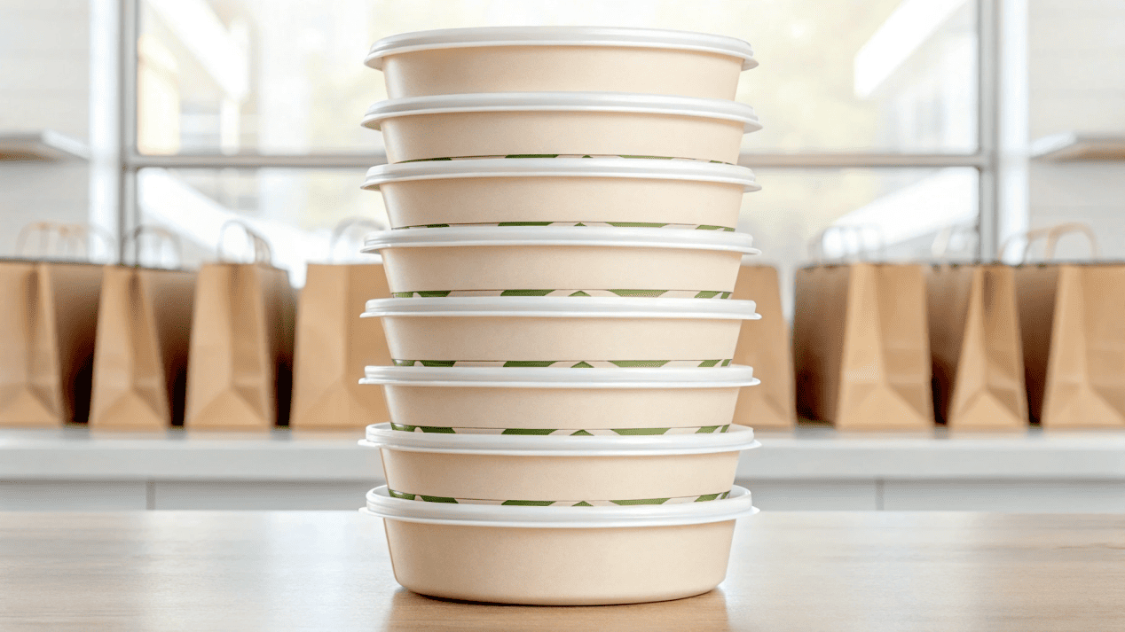Best Disposable Soup Containers for Takeout A stack of high-quality disposable soup containers with lids, ready for takeout service.