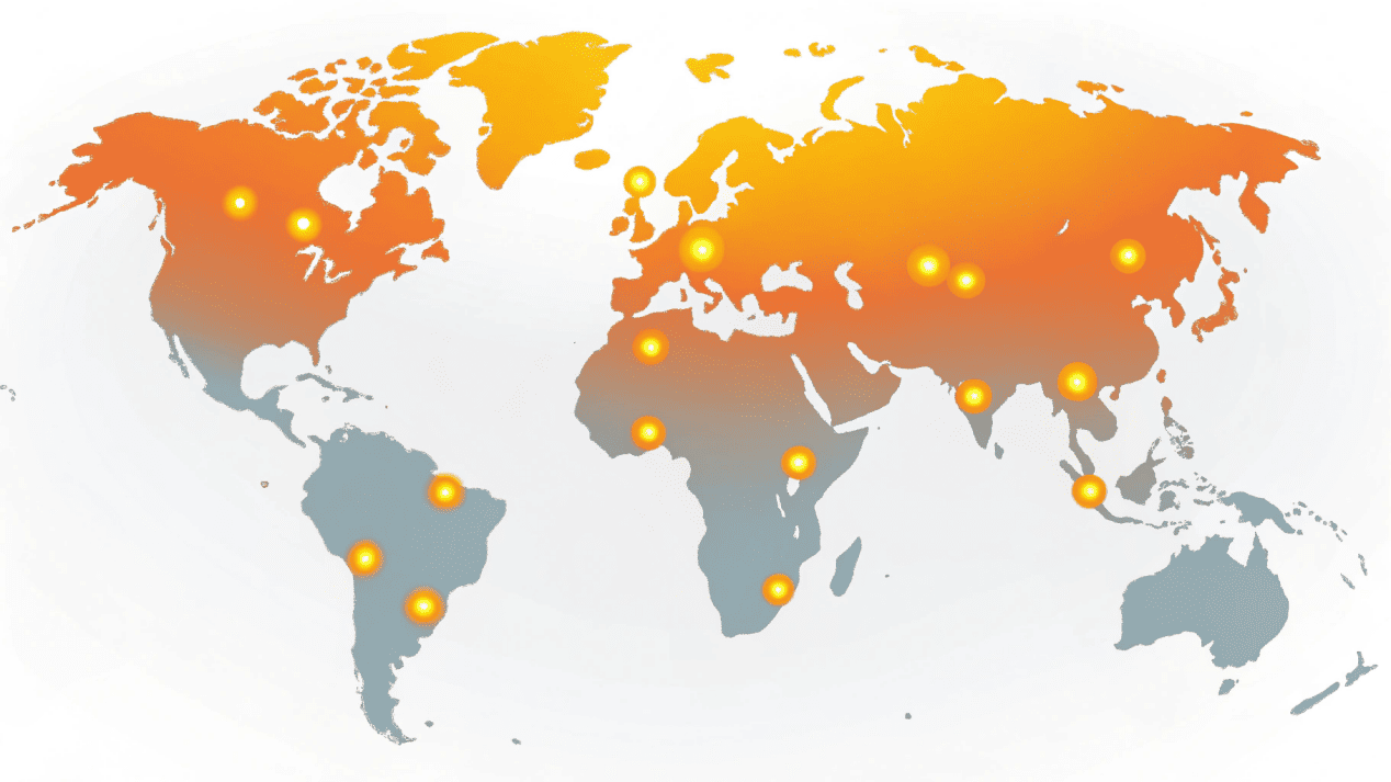 A map of the world with a focus on manufacturing hubs in Asia