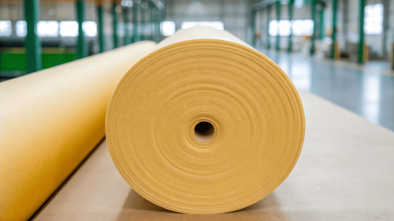 A close-up of the FSC logo on a roll of paperboard used for making cups