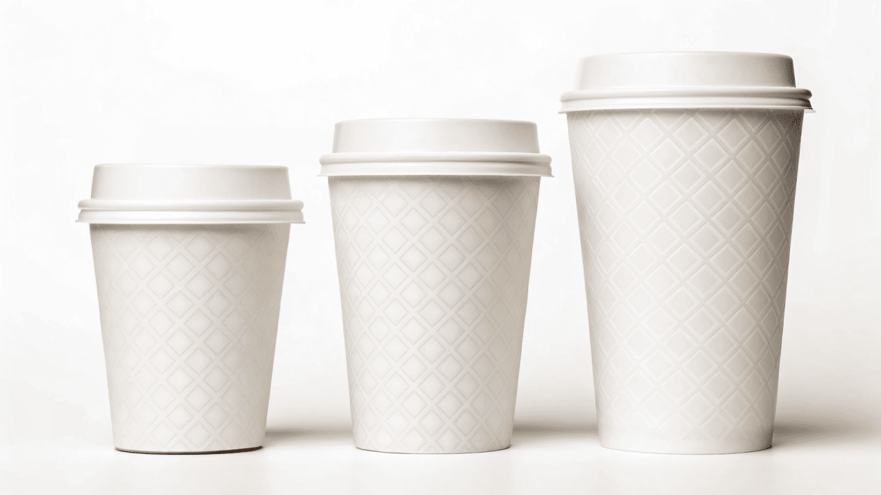 Standardized Cup and Lid Sizes A clean, organized lineup of three standardized cup sizes with one shared lid size.