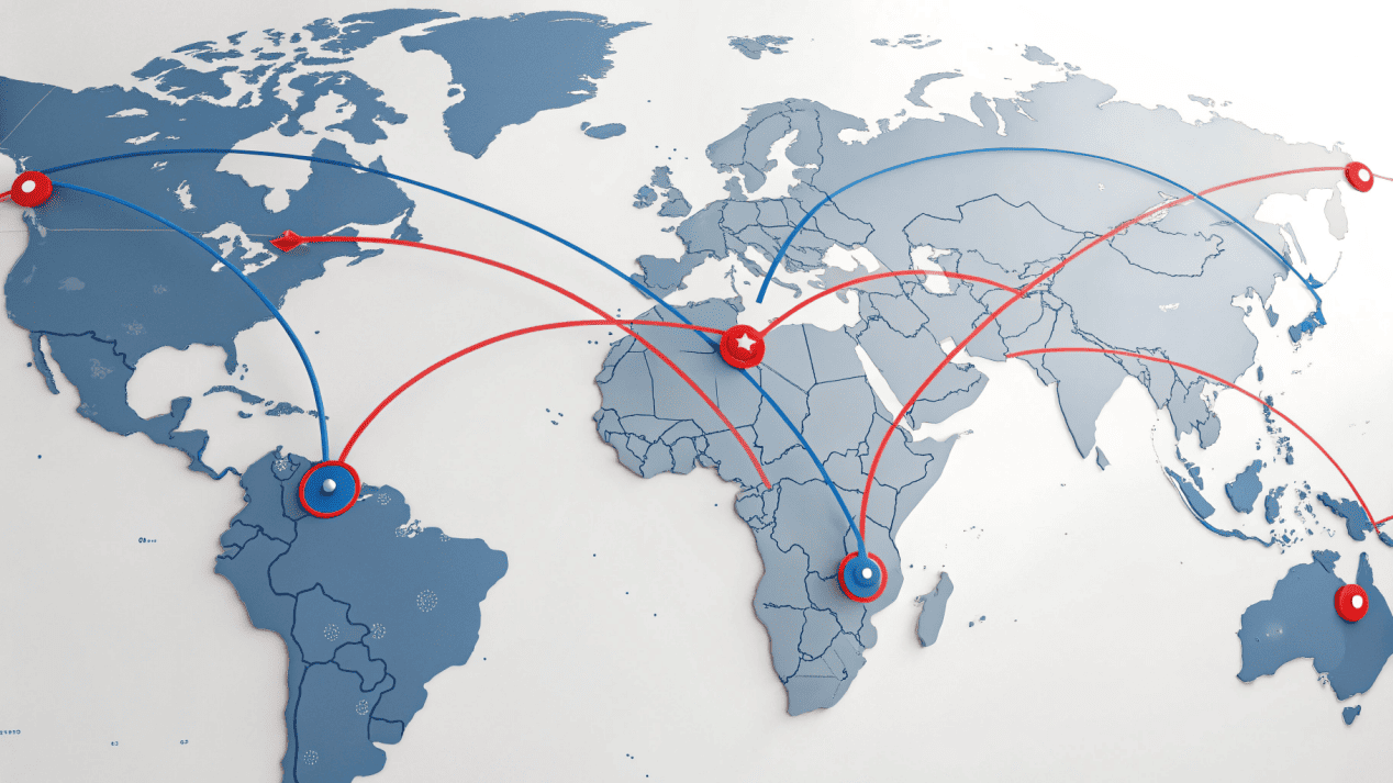 Multi-Supplier Strategy for Risk Mitigation A map showing two different supply routes from two different geographic locations.