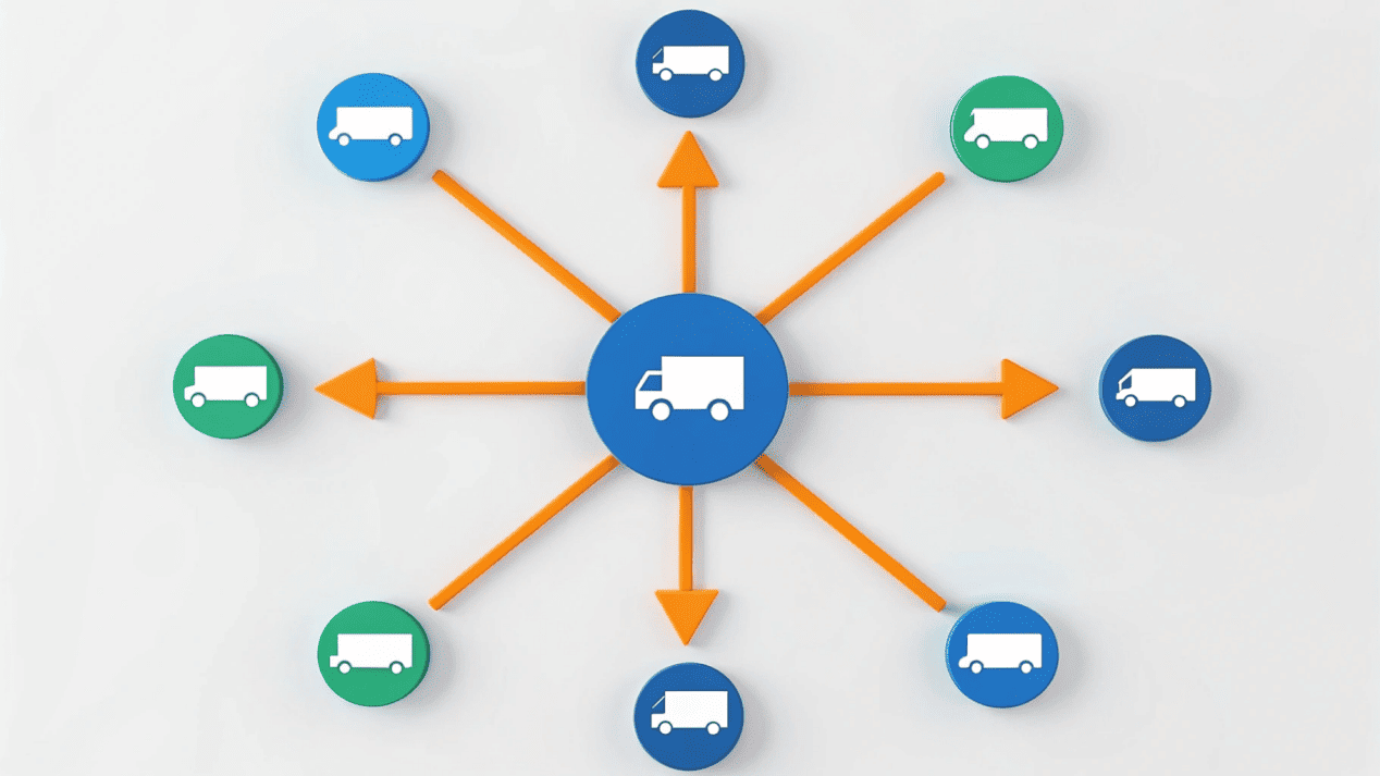 Intelligent Inventory Management for Chains A diagram showing a central supplier replenishing multiple regional distribution centers.