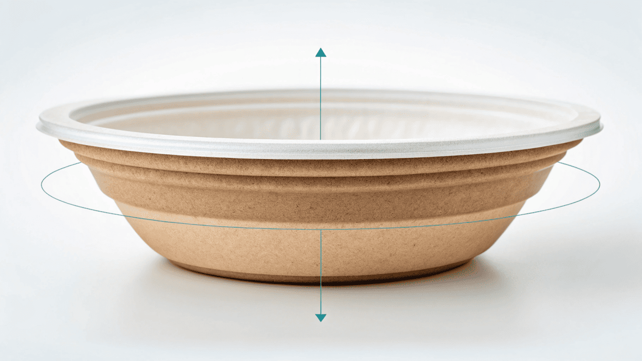 A diagram showing the layers of a compostable bowl: paperboard and a PLA or Aqueous coating.