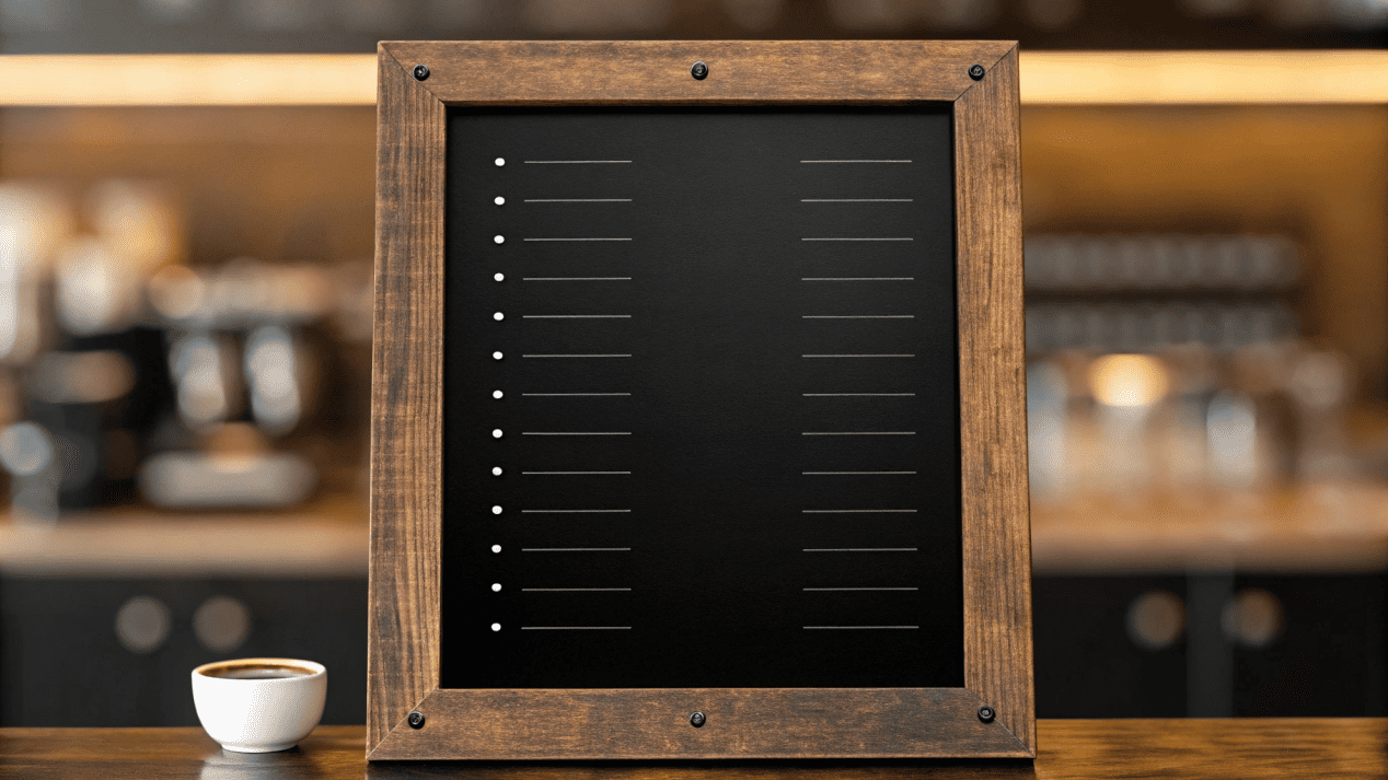 A close-up of a menu board clearly advertising a "$0.25 Off When You Bring Your Own Cup" discount.