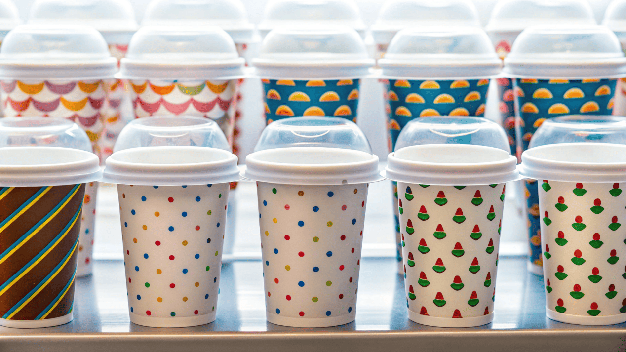 A display of beautifully branded wholesale dessert cups with perfectly fitting lids