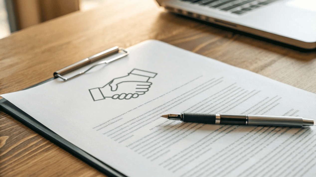 A handshake icon over a signed document, representing a stable B2B supply contract