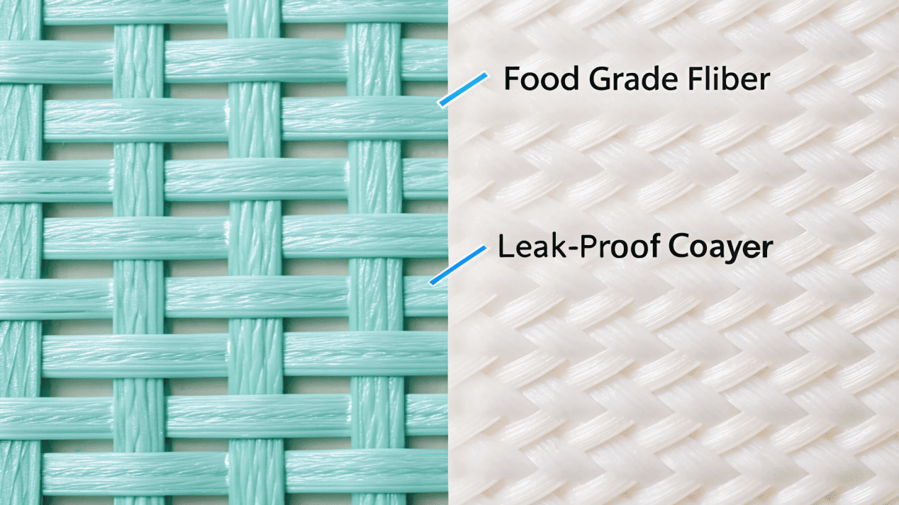A diagram showing a microscopic view of the PE or PLA coating bonded to the paper fibers