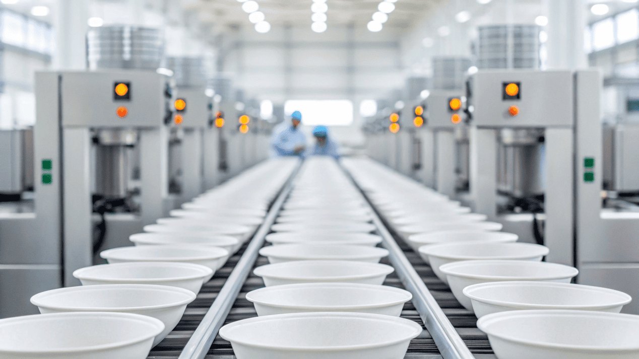 Paper bowl production equipment in factory setting