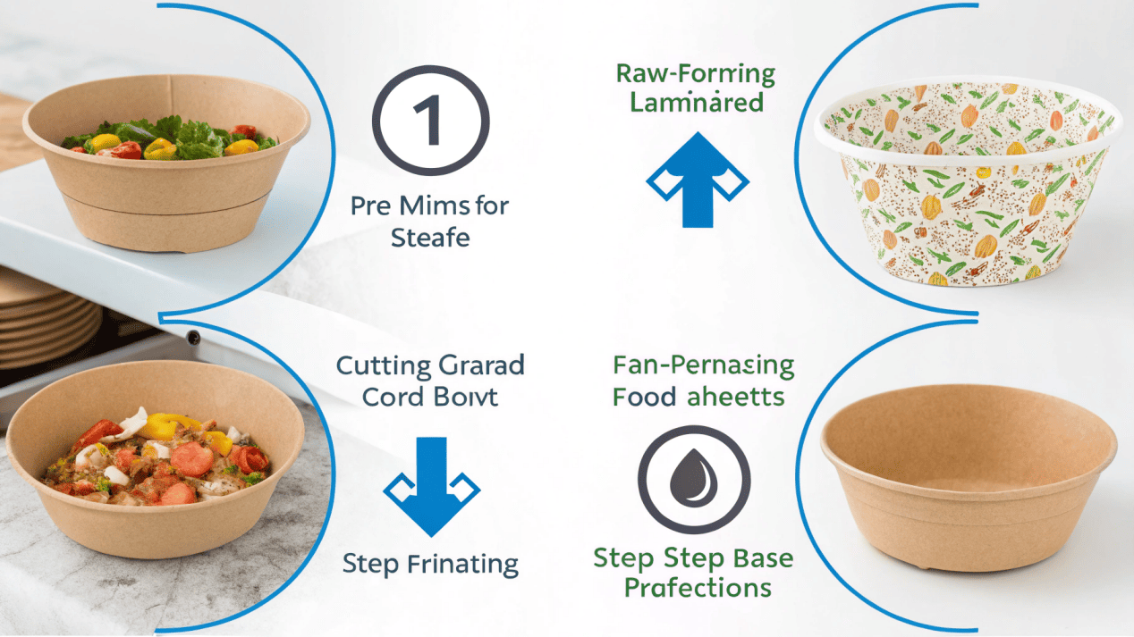 Paper Bowl Forming Process A diagram showing the four main steps of the paper bowl forming process.