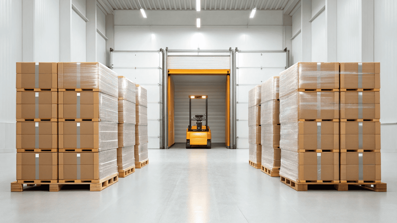 Packaging and Logistics for Paper Bowls Securely packed cartons of paper bowls on a pallet, ready for international shipping.