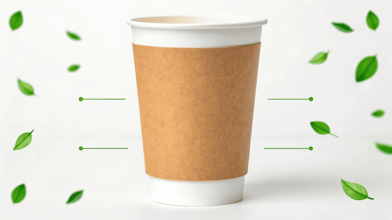 A diagram showing the layers of a compostable cup: paperboard and an inner PLA lining