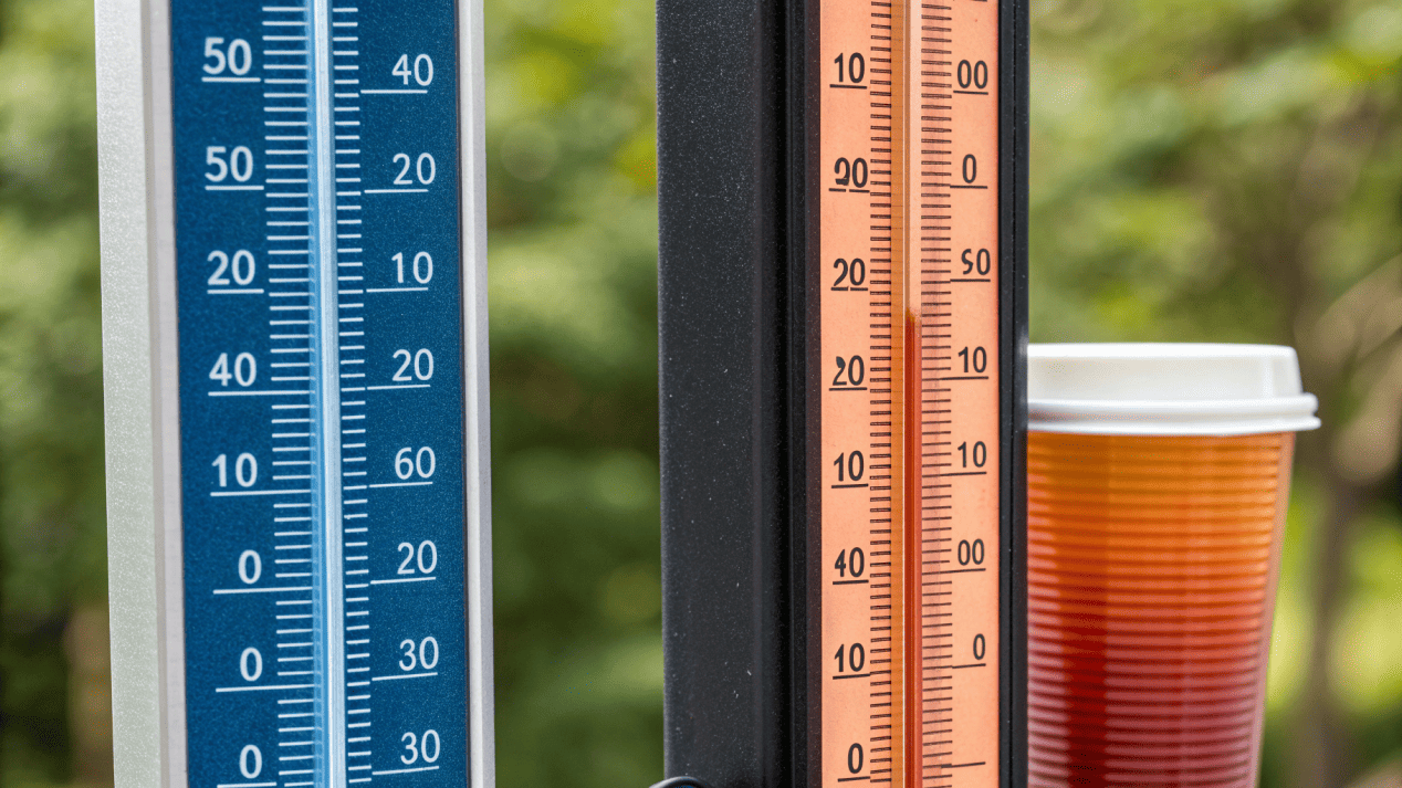 PLA vs CPLA Heat Resistance A temperature gauge showing the difference between PLA's low heat tolerance and CPLA's high heat tolerance.
