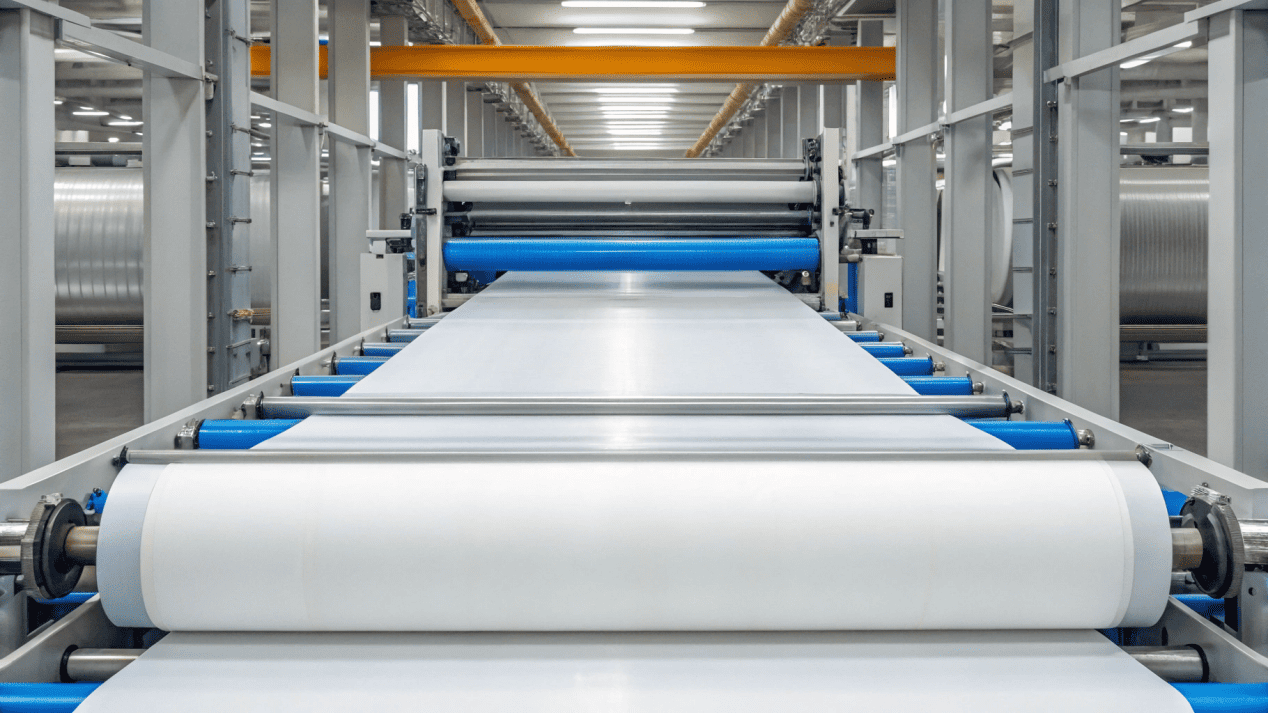 A diagram of the extrusion coating manufacturing line for PE coated paper.