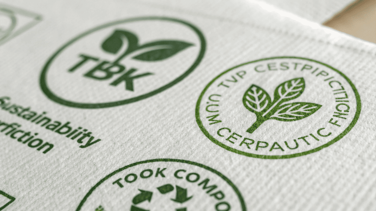 Look for Verifiable PLA Certifications A close-up shot of BPI Certified and TÜV Austria OK compost logos.