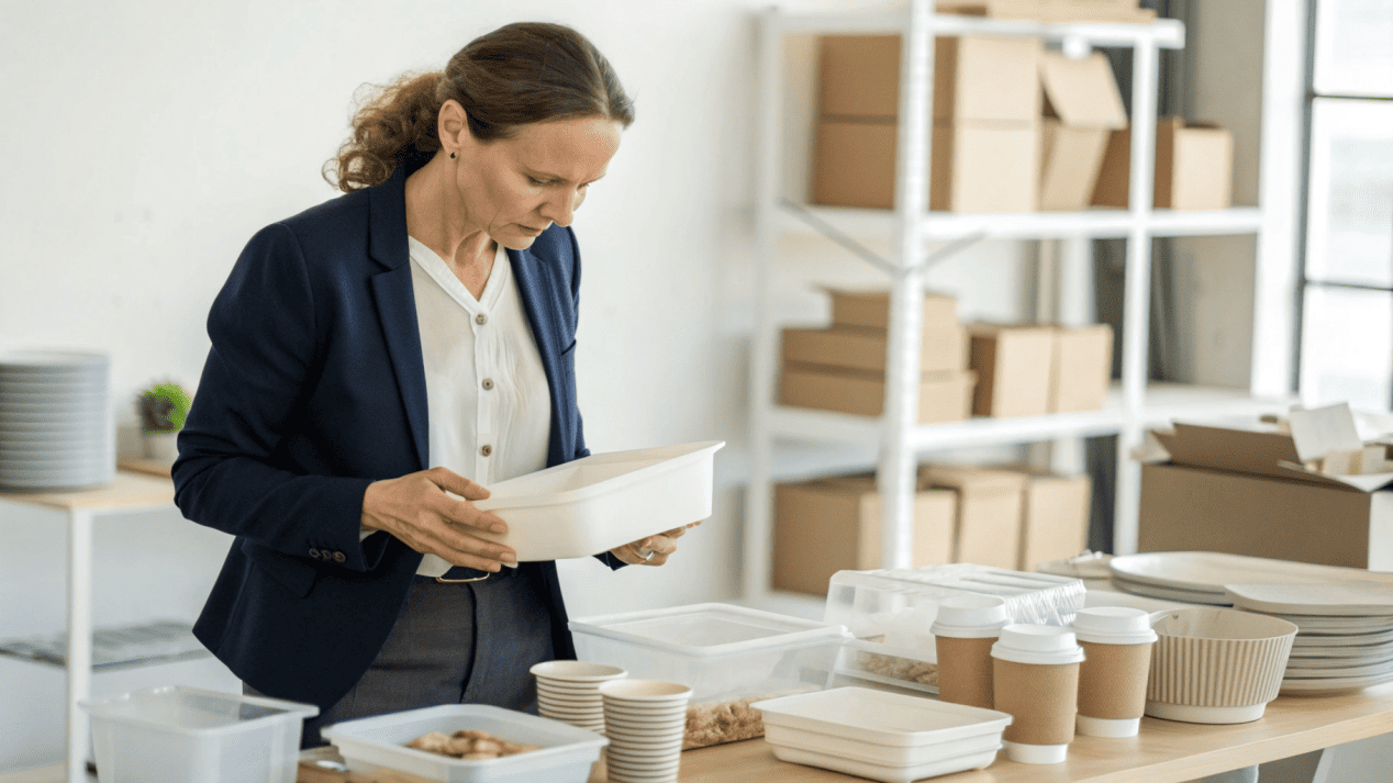 Sourcing Packaging Suppliers A person inspecting packaging samples from a supplier