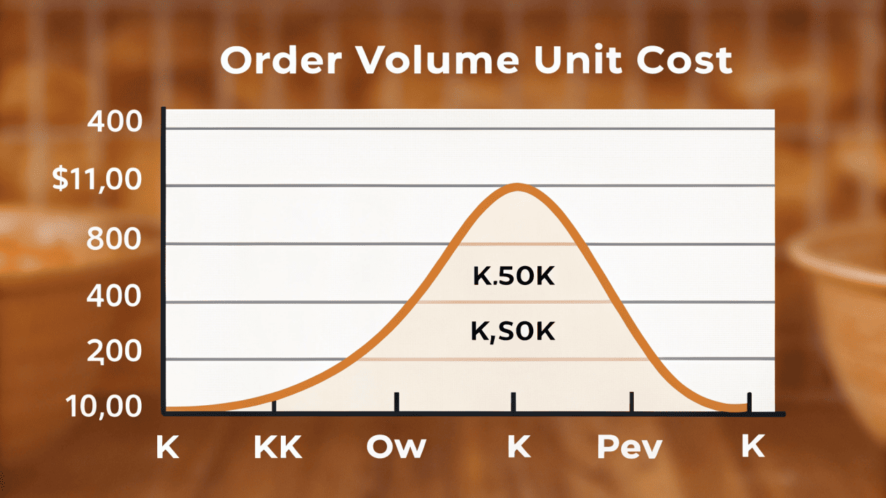 An infographic showing how cost per unit decreases as order volume for hot soup bowls increases