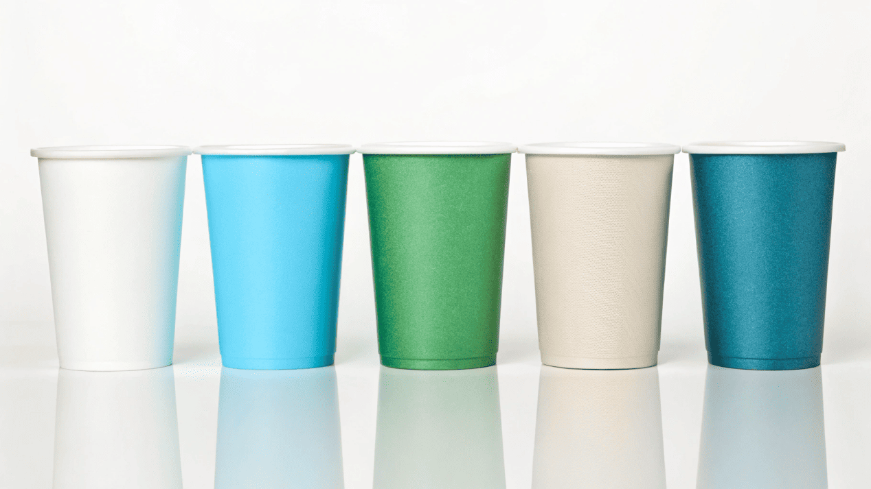 A lineup of different paper cups, each showing a subtle difference in its inner lining.
