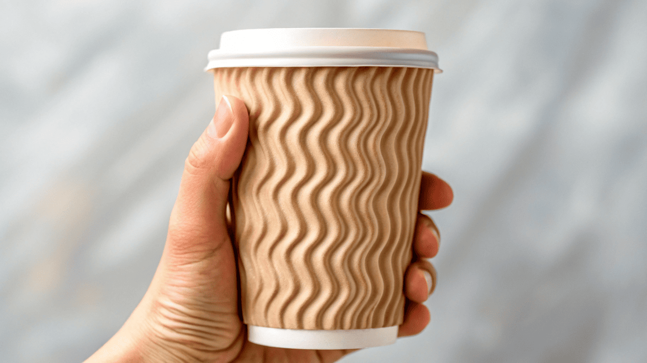 Comfortable and Insulated Paper Cup A close-up of hands holding a ripple wall paper cup without a sleeve.