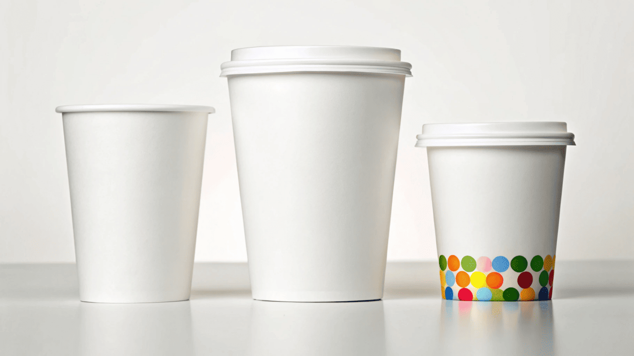 Three different cup sizes for coffee, ice cream, and samples.