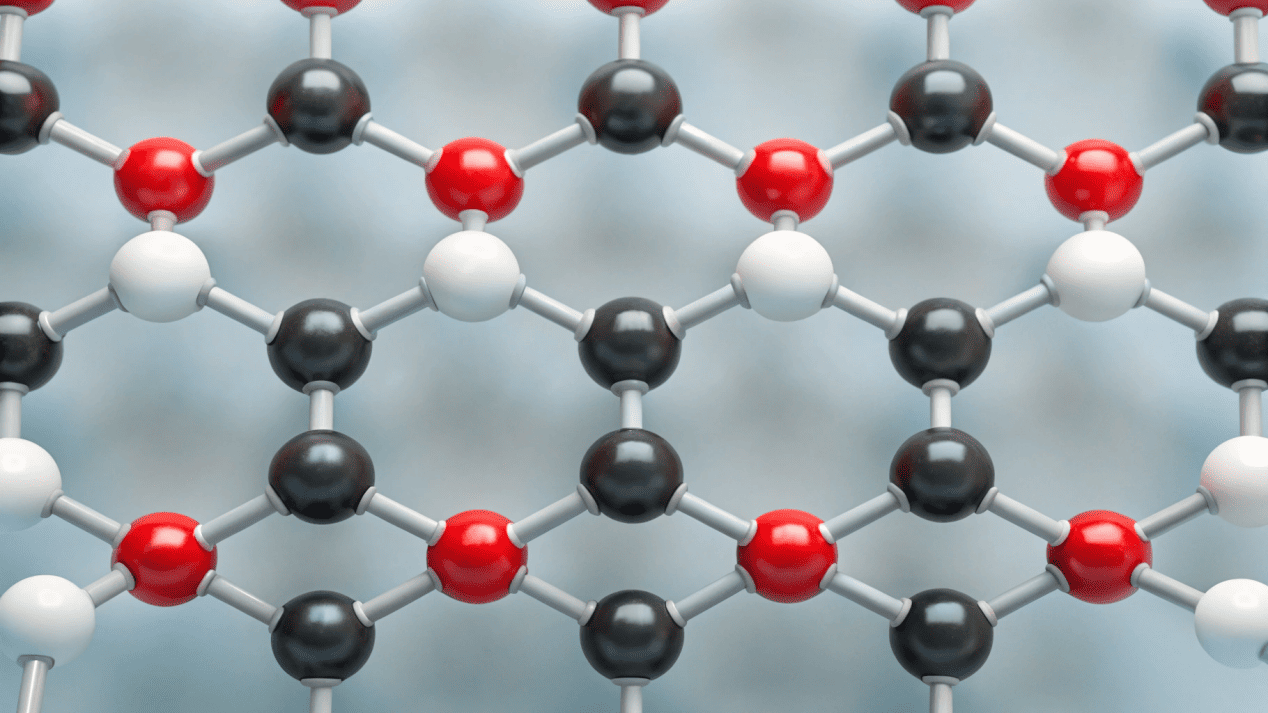 A close-up graphic showing the molecular structure of PE, PLA, and Water-Based coatings