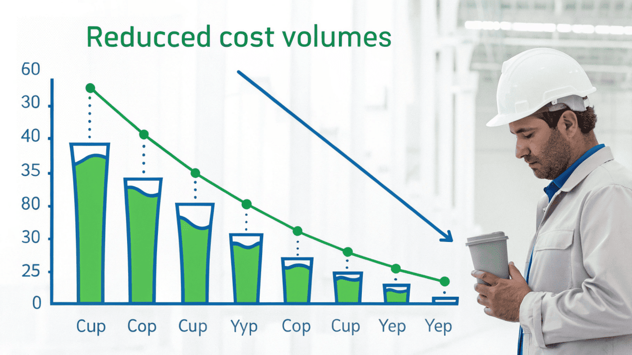 Cost-Benefit Analysis of Custom Printing A graph showing the cost per cup decreasing as the order volume increases.