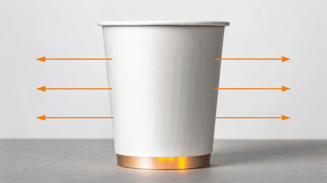 Heat Sealing Process for Glueless Cups A diagram showing a heat element sealing the seam of a paper cup