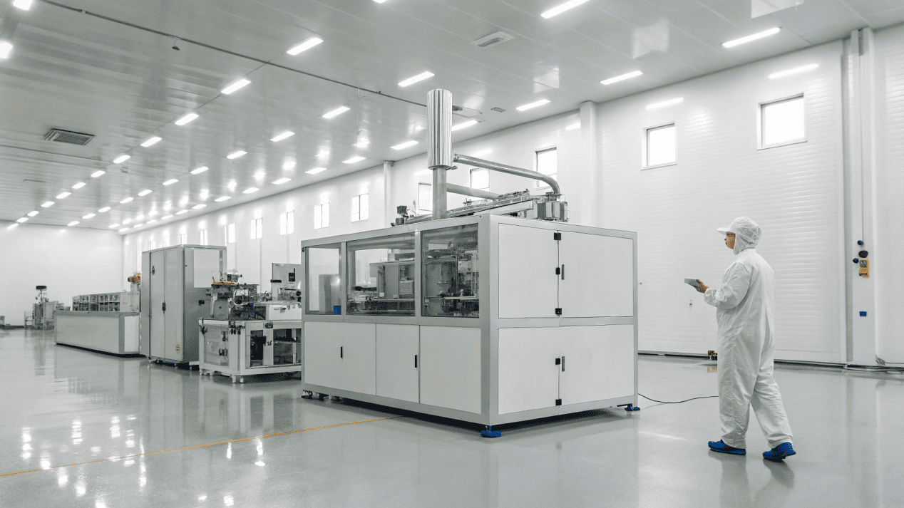 A modern paper cup forming machine in a clean factory setting
