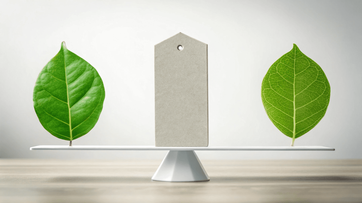 The Cost and Brand Value of Glueless Cups A diagram showing a higher price tag balanced by a green leaf and brand logo