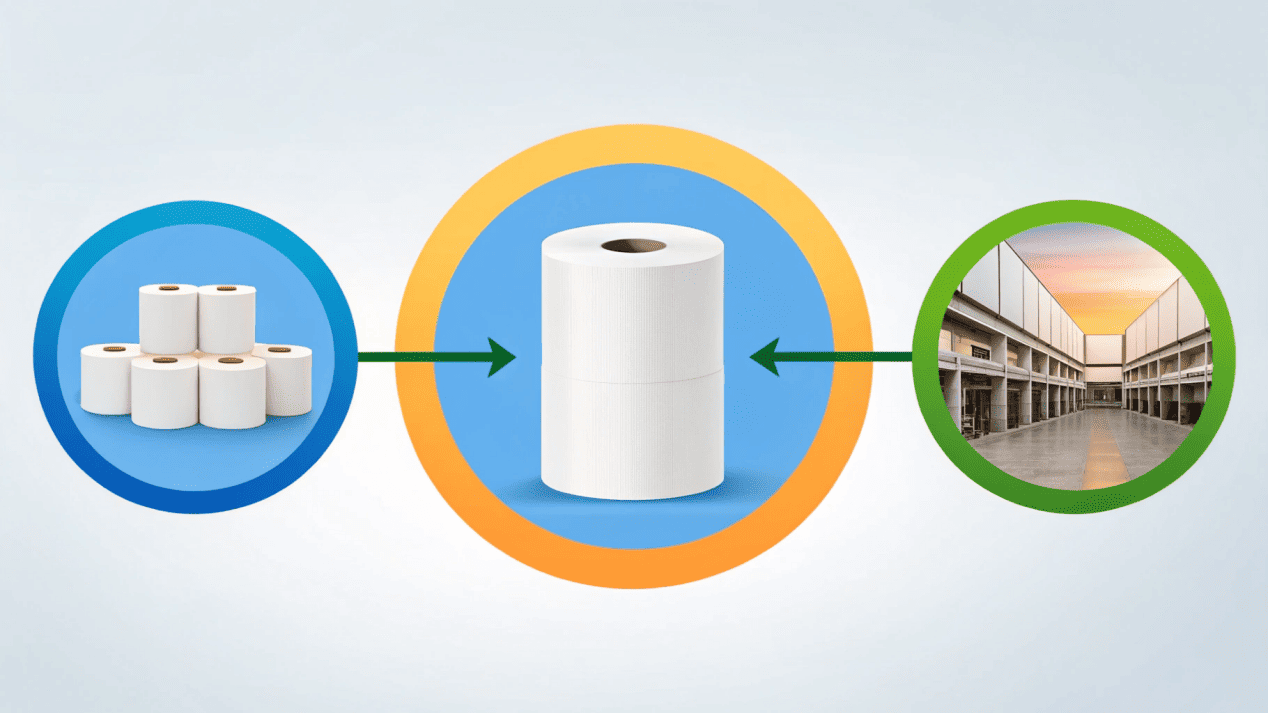 Stable Paper Cup Supply Chain A graphic showing a stable supply chain from a paper mill to Haokelao to the client's business.