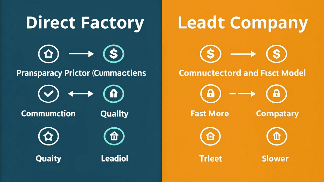 An image illustrating the difference between a direct factory and a middleman trading company