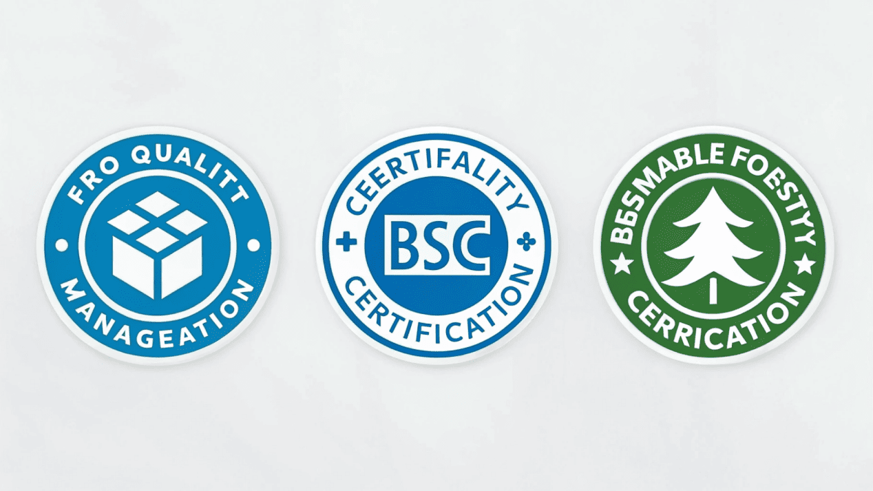 A collage of BRC, ISO, and FSC certification logos