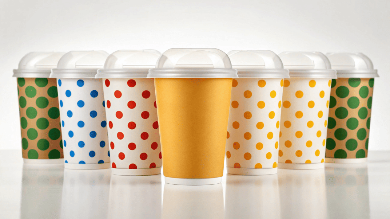 A collection of high-quality custom branded paper soup cups with different types of lids.