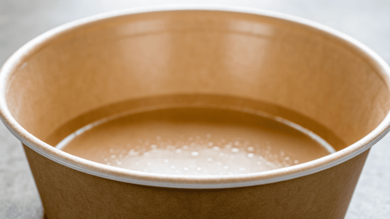 Heat-Resistant PLA Coating for Soup Bowls A close-up shot showing the smooth, glossy PLA lining on the inside of a compostable bowl.