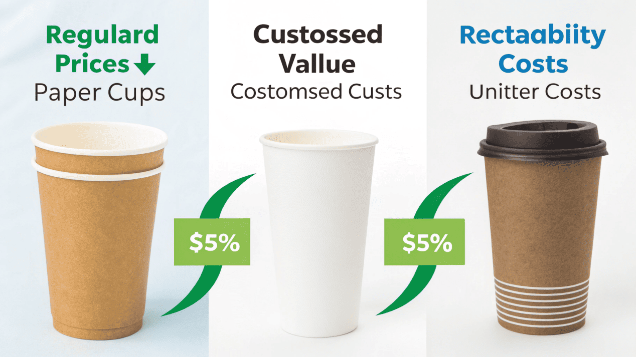 An infographic showing brand value and reduced waste fees offsetting the slightly higher unit cost of modern cups